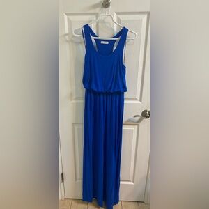 Lush Royal Blue Maxi Dress Sleeveless, Racerback Tank Elastic Waist Women Small